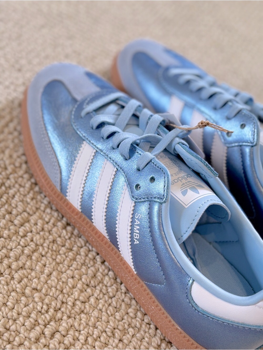 New ADIDAS Kids Samba OG J Metallic Blue Leather Sneakers